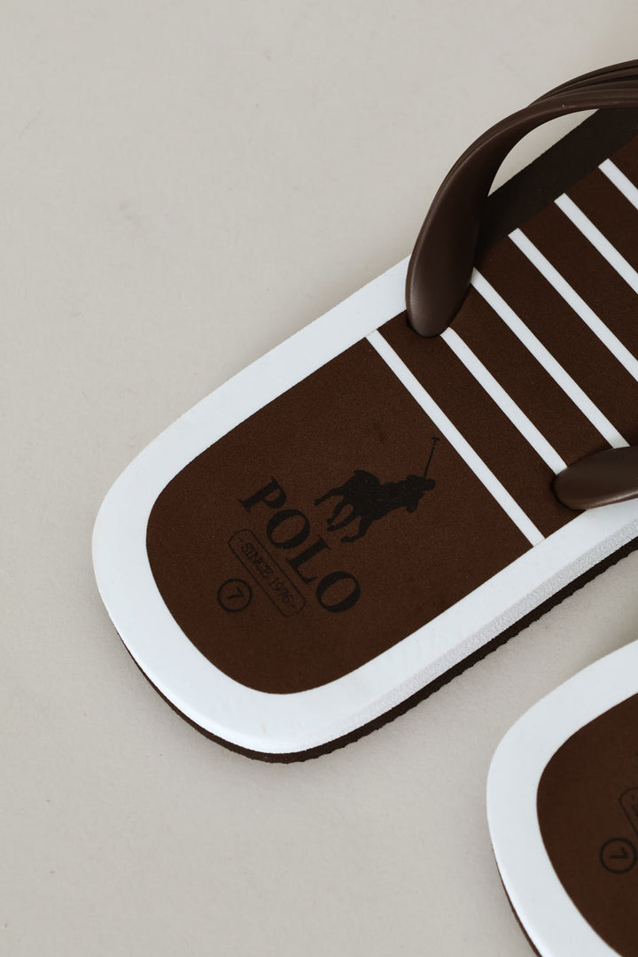 Rubberised Stripe Logo Flip Flop - Brown