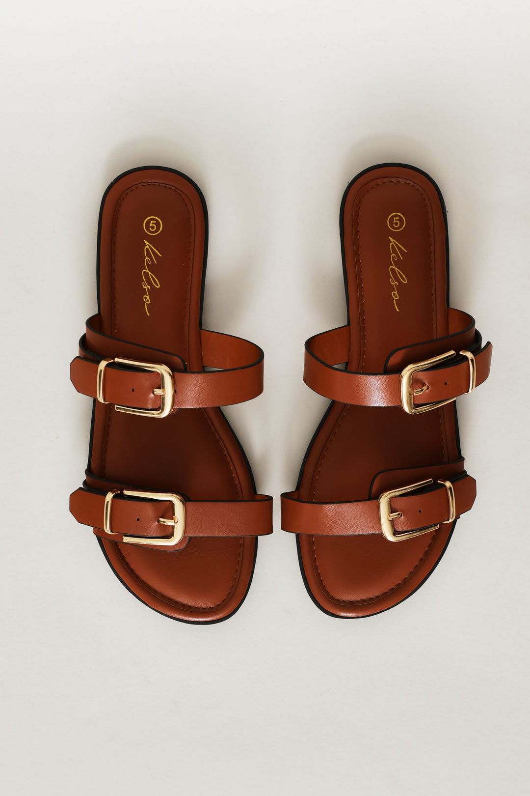 Double Buckle Strap Mule Sandal - Tan