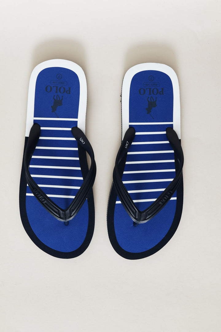 Rubberised Stripe Logo Flip Flop - Blue