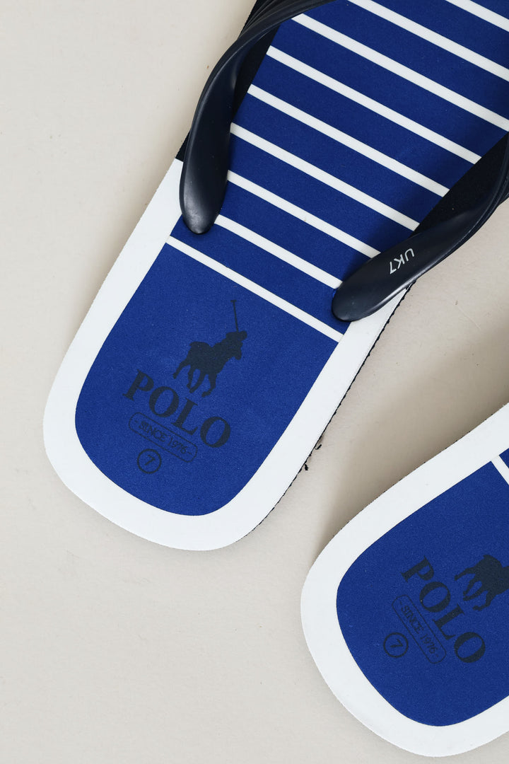 Rubberised Stripe Logo Flip Flop - Blue