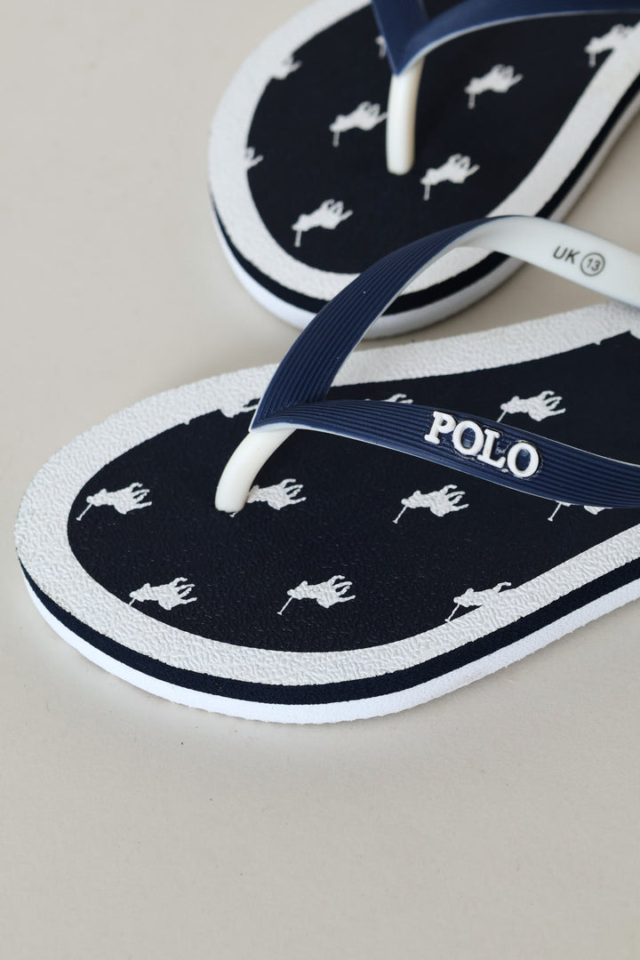 Boys Monogram Flip Flop - Navy