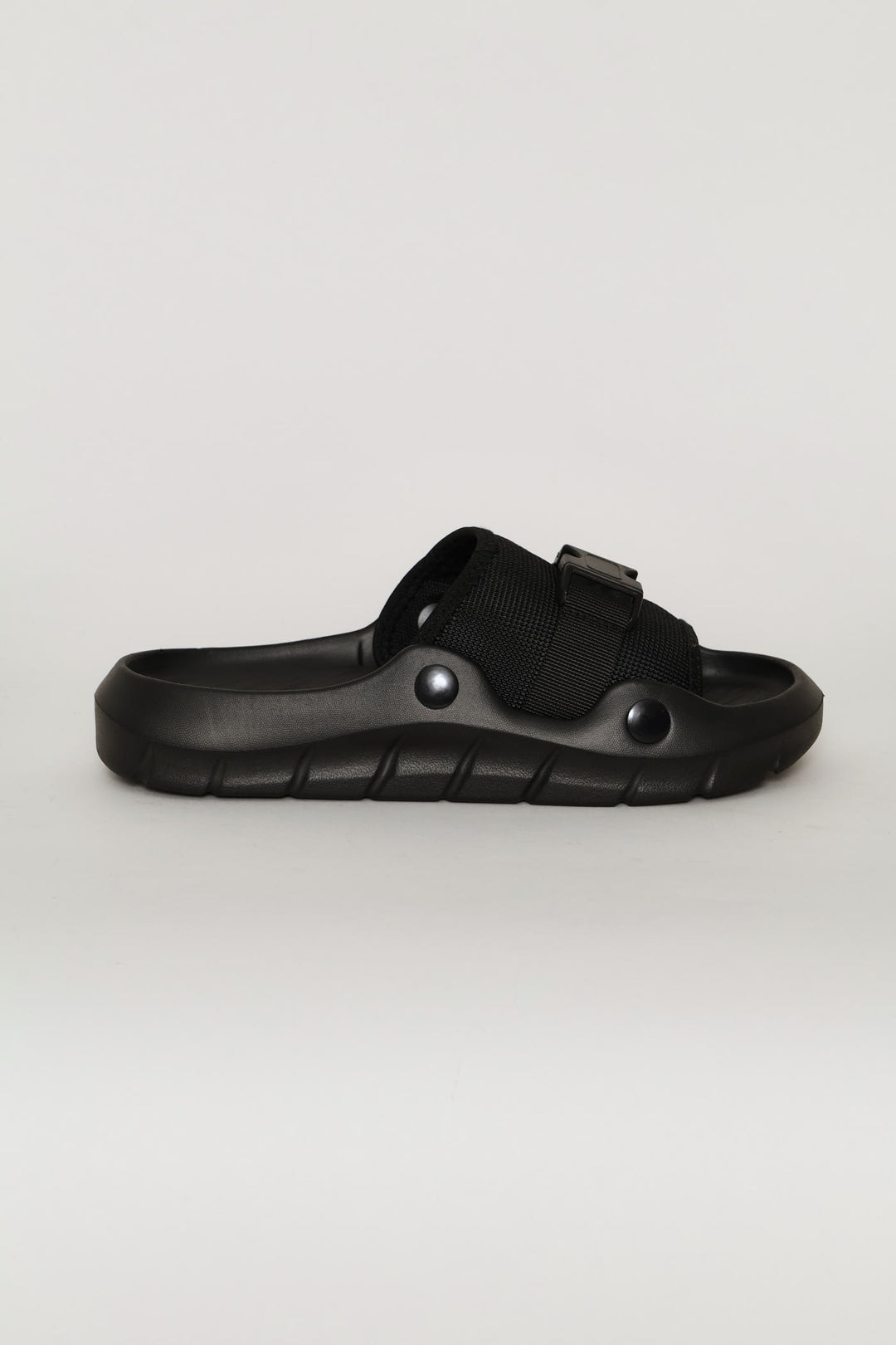 Buckle Detail Mesh Upper Slide - Black