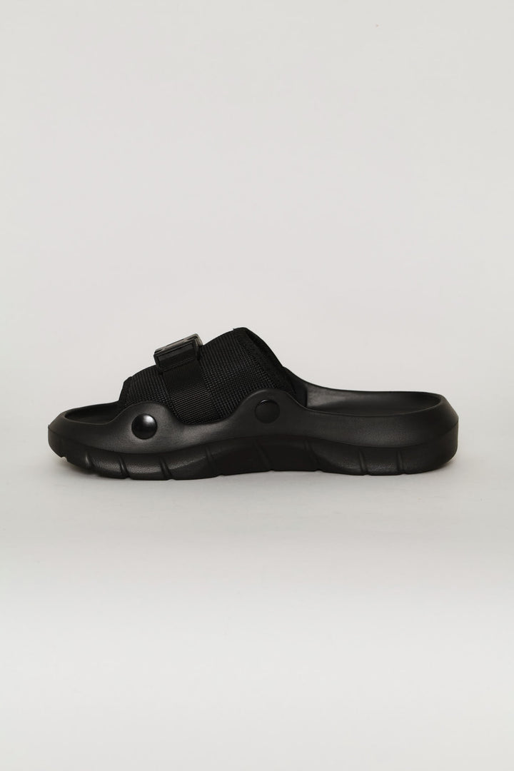 Buckle Detail Mesh Upper Slide - Black