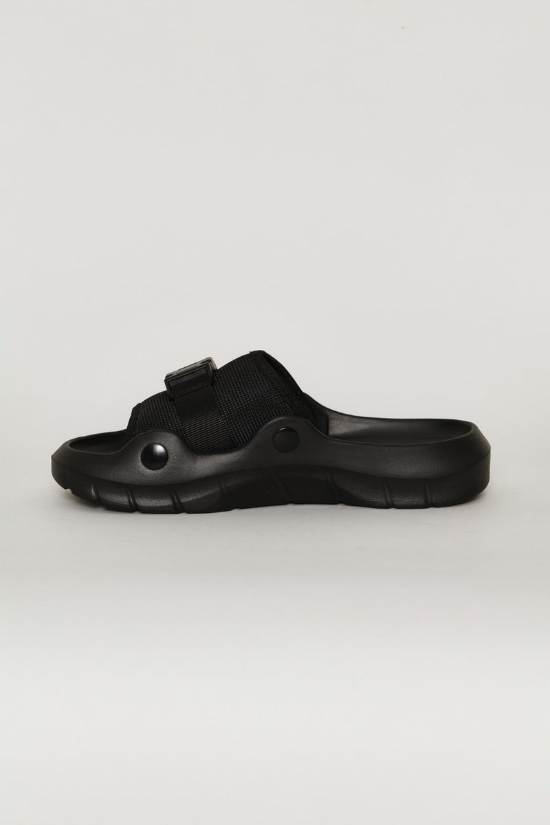 Buckle Detail Mesh Upper Slide - Black