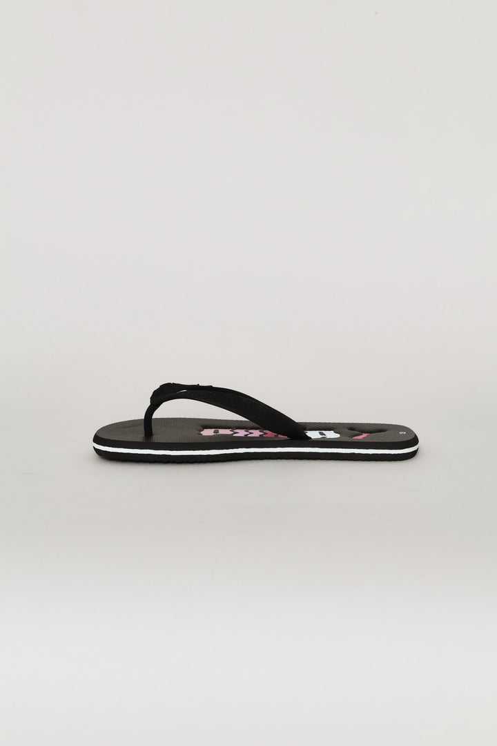 Pre-Girls Round Scribble Zadp Flip Flop - Black/Pink