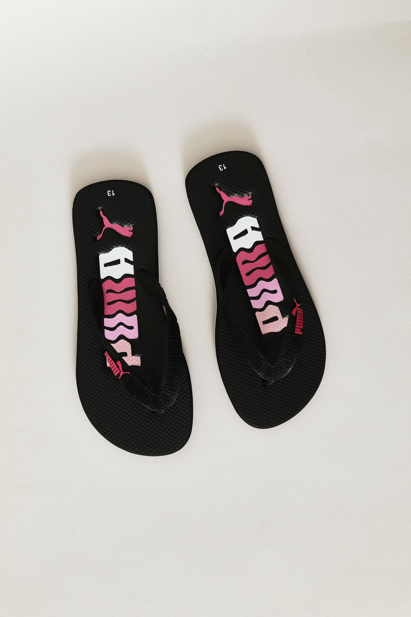 Pre-Girls Round Scribble Zadp Flip Flop - Black/Pink