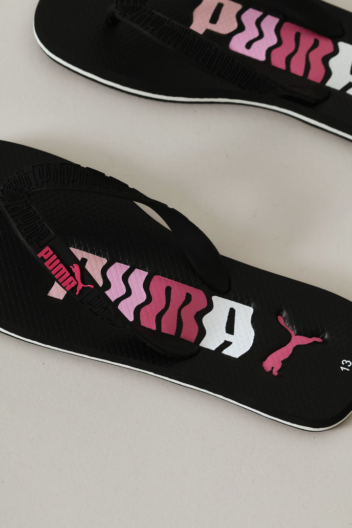 Pre-Girls Round Scribble Zadp Flip Flop - Black/Pink