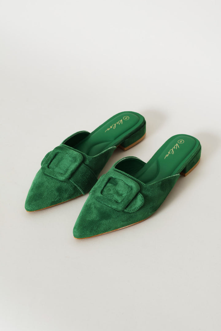 Self Fabric Buckle Mule - Green