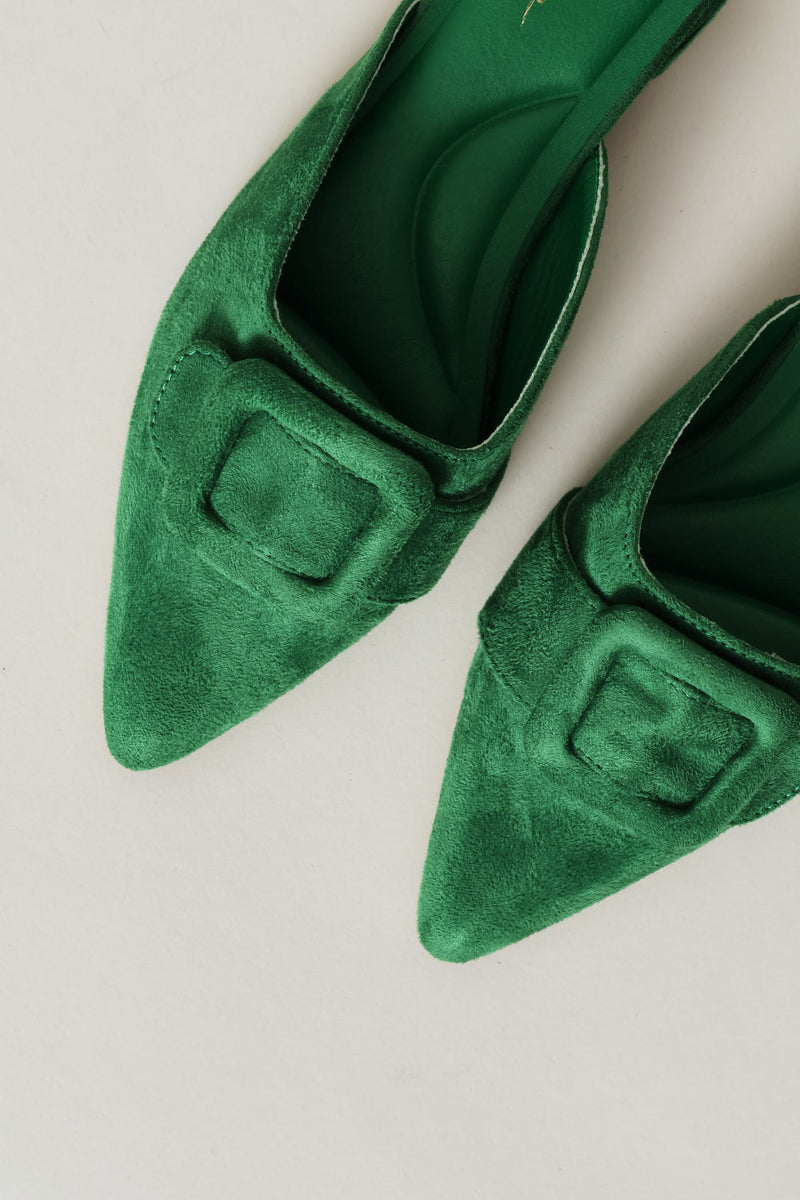 Self Fabric Buckle Mule - Green