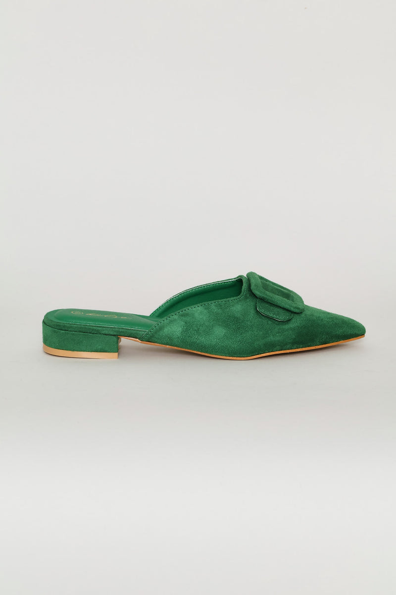 Self Fabric Buckle Mule - Green