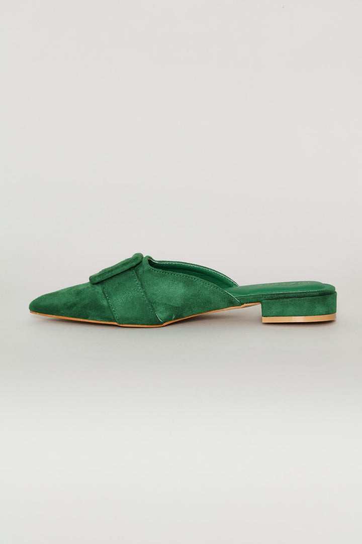 Self Fabric Buckle Mule - Green
