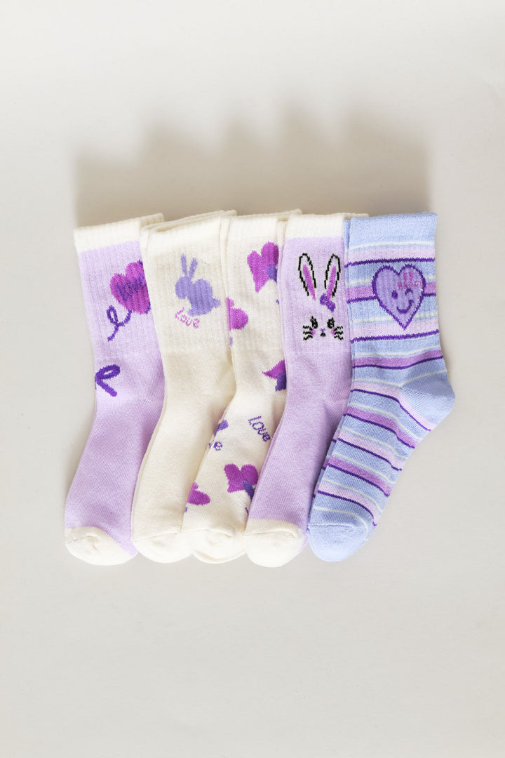 Pre-Girls 5 Pack Stripe Anklet Socks - Lilac