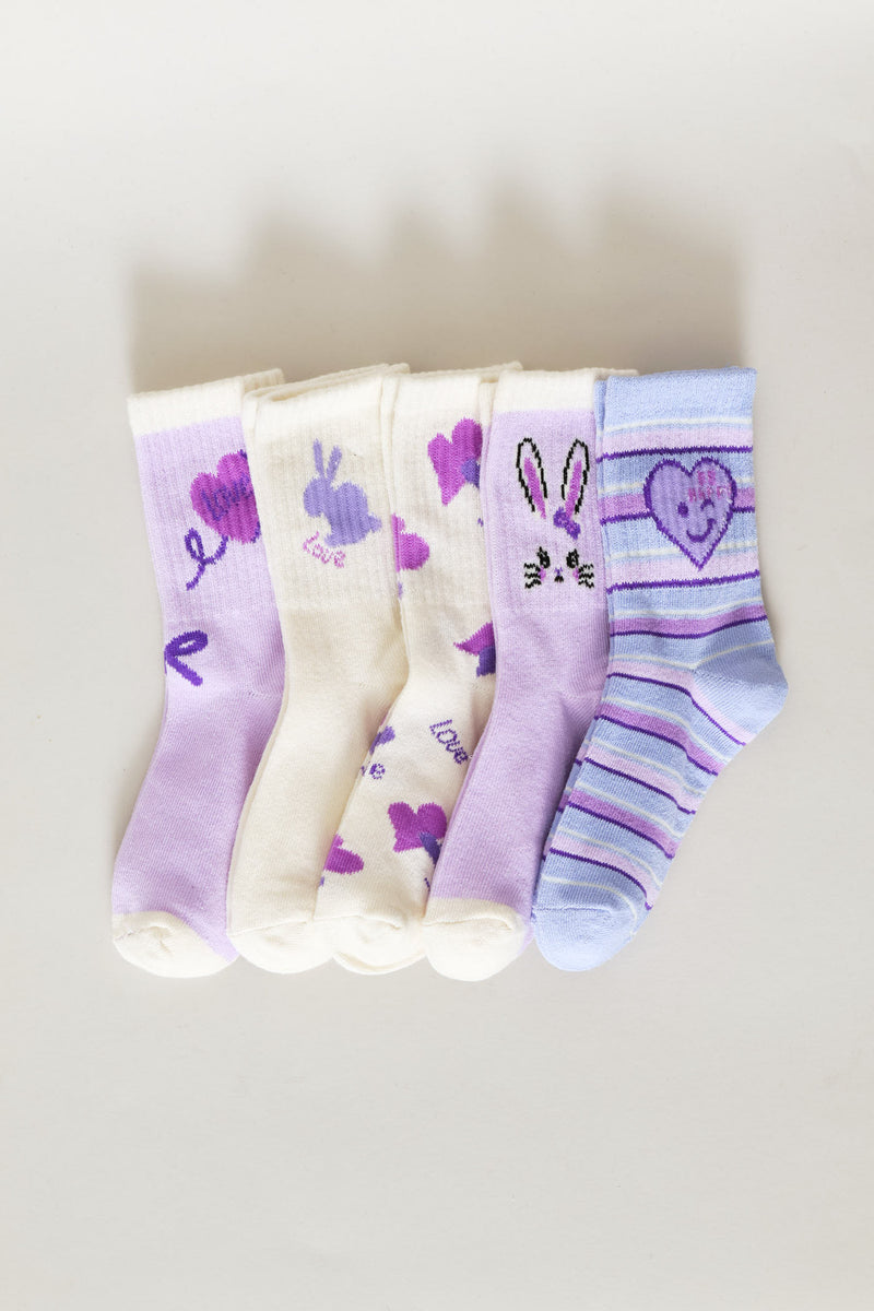 Pre-Girls 5 Pack Stripe Anklet Socks - Lilac
