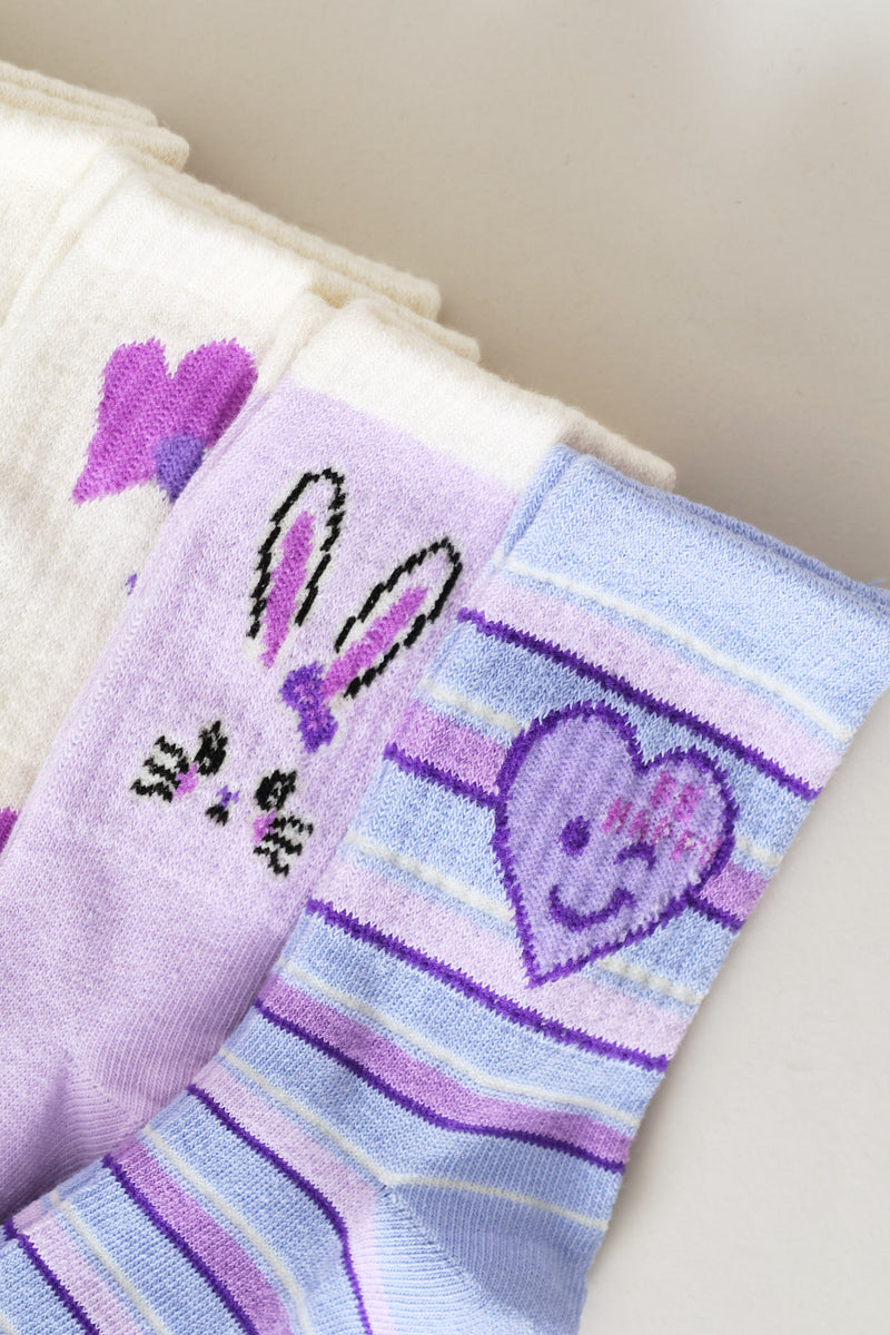 Pre-Girls 5 Pack Stripe Anklet Socks - Lilac