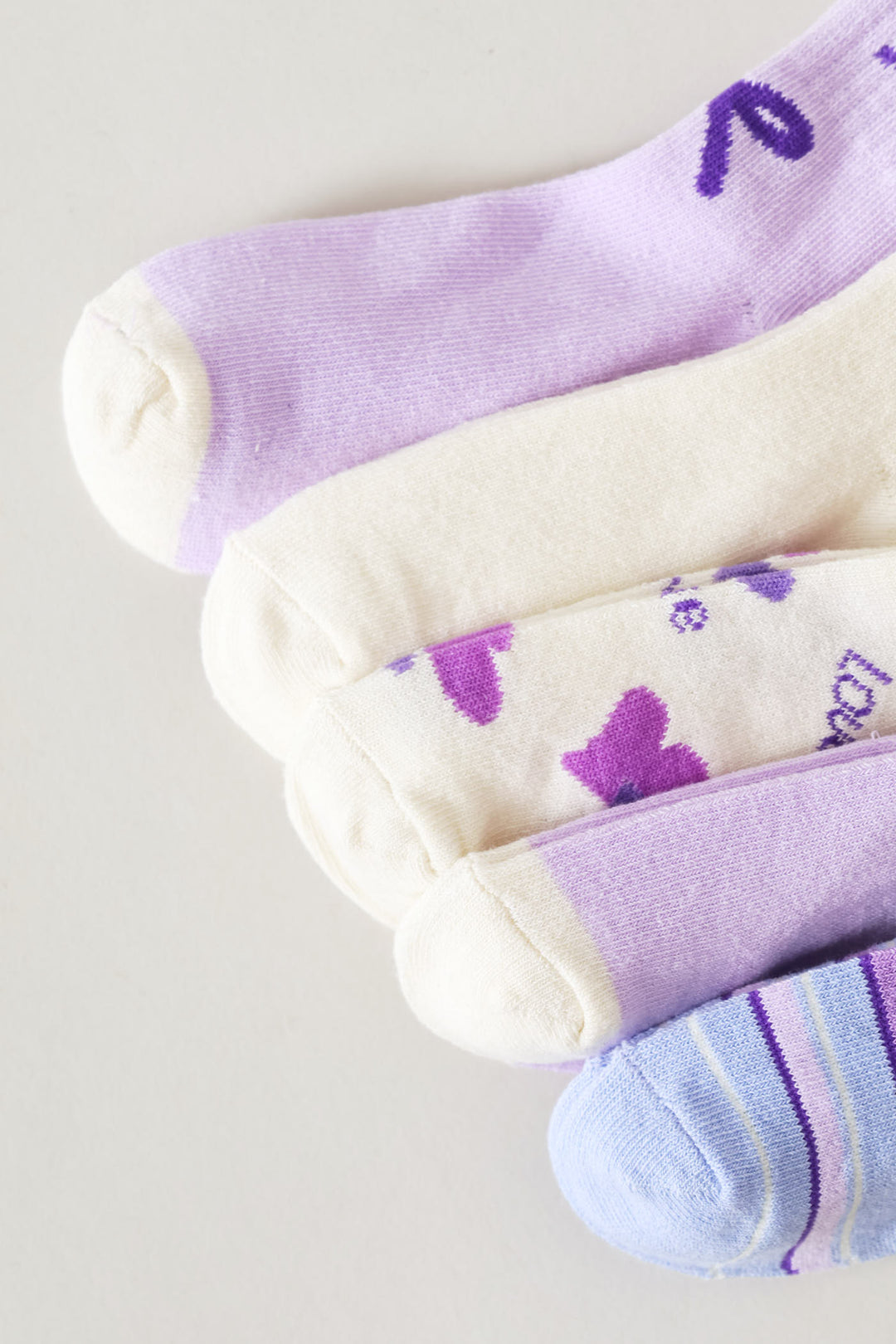 Pre-Girls 5 Pack Stripe Anklet Socks - Lilac