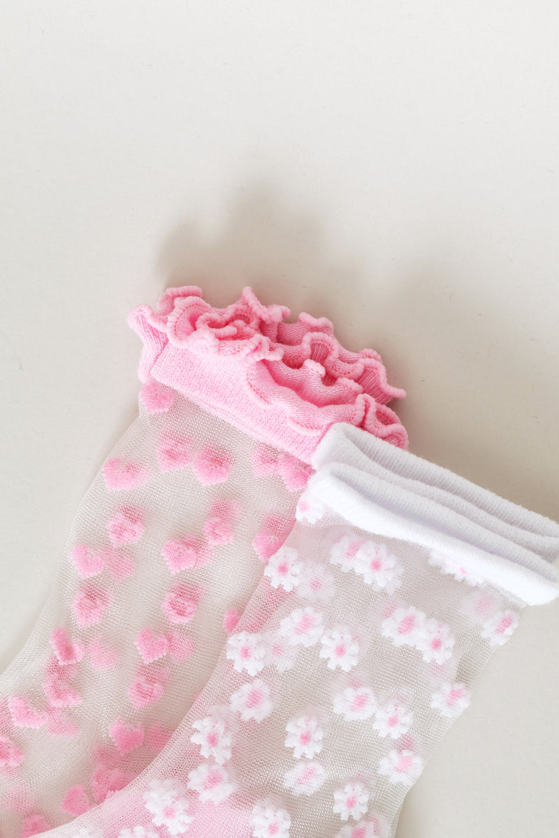 Pre-Girls 2 Pack Mesh Flowers Heart Socks - White