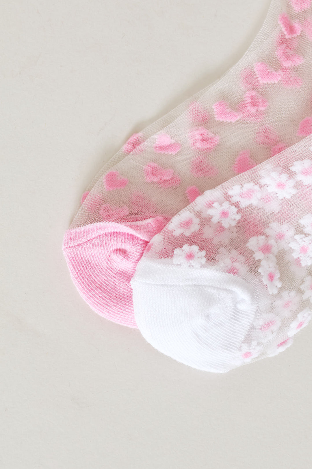 Pre-Girls 2 Pack Mesh Flowers Heart Socks - White