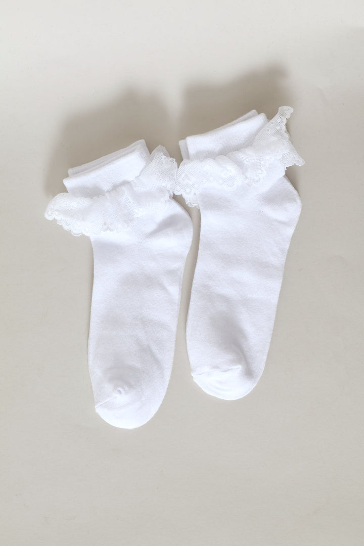 2 Pack Mid Crew Lace Socks - White