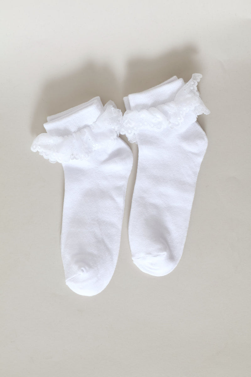 2 Pack Mid Crew Lace Socks - White