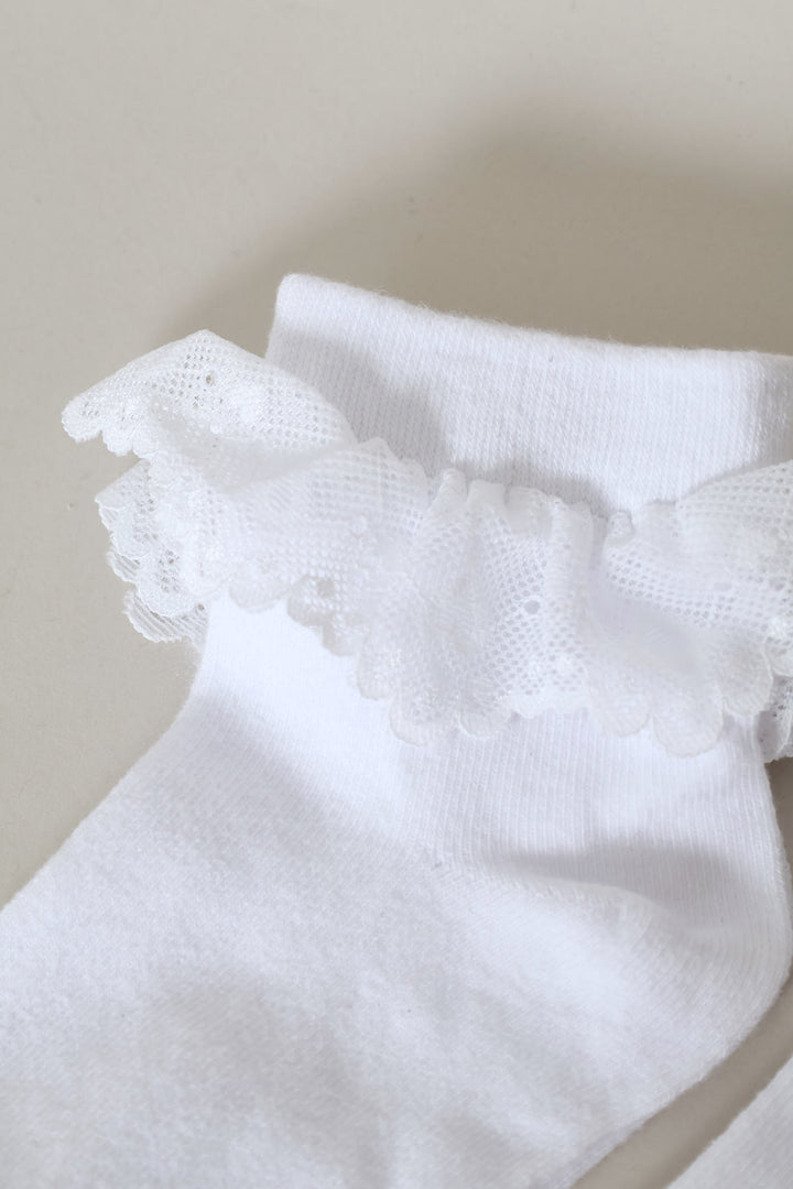 2 Pack Mid Crew Lace Socks - White