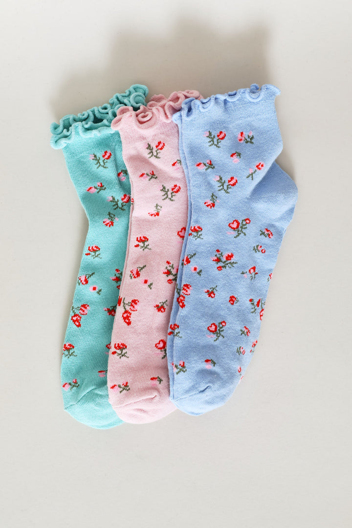 3 Pack Mid Crew Ditsy Socks - Multi