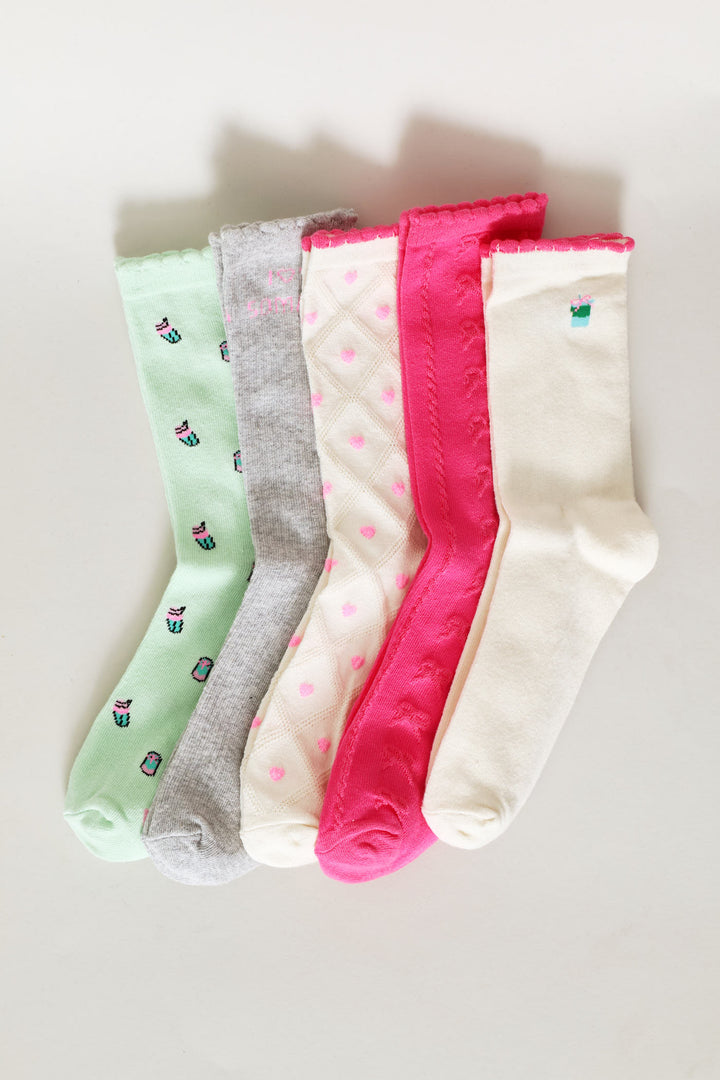 5 Pack Matcha Love Crew Socks - Sage