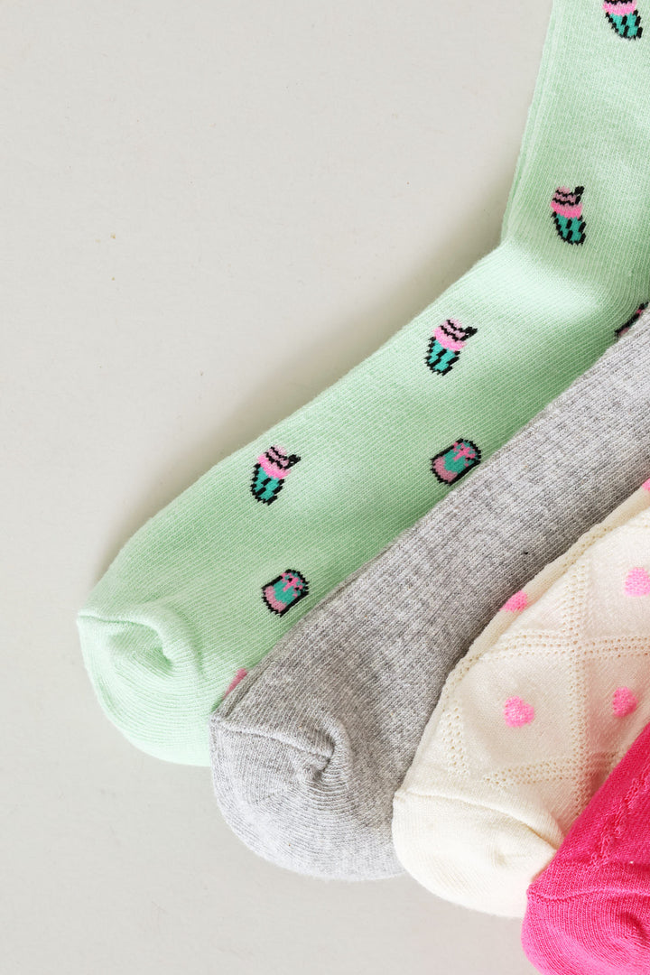 5 Pack Matcha Love Crew Socks - Sage