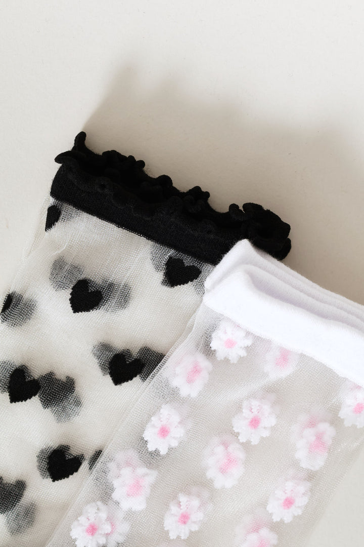 Girls 2 Pack Mesh Flowers Socks - White