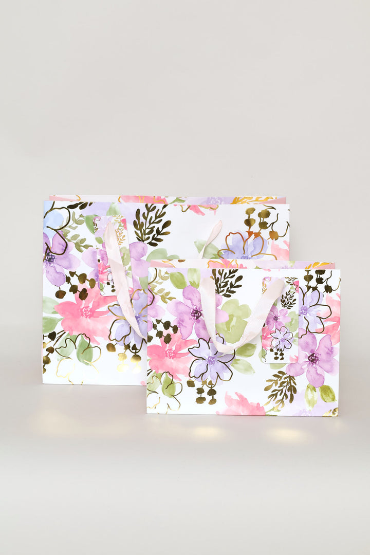Pastel Floral Watercolour Gift Bag - Purple