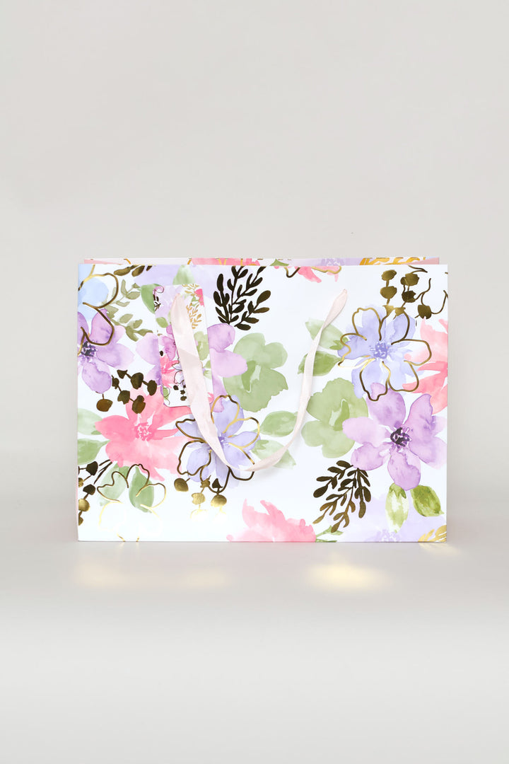Pastel Floral Watercolour Gift Bag - Purple
