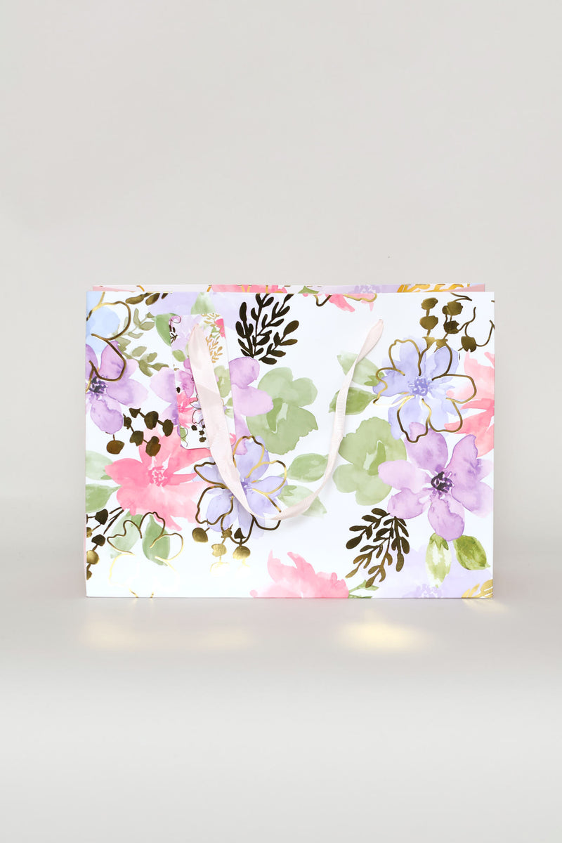 Pastel Floral Watercolour Gift Bag - Purple