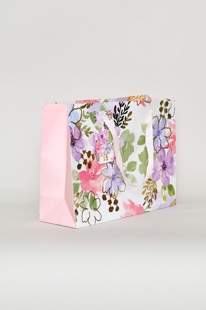 Pastel Floral Watercolour Gift Bag - Purple