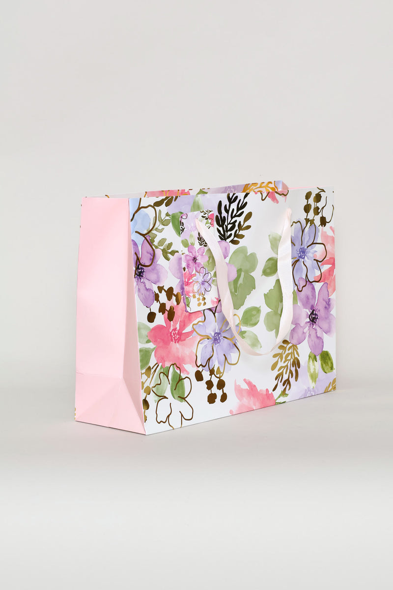 Pastel Floral Watercolour Gift Bag - Purple