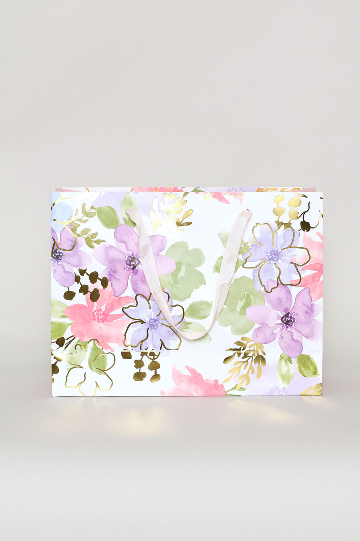 Pastel Floral Watercolour Gift Bag - Purple
