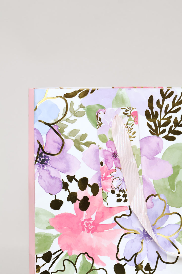 Pastel Floral Watercolour Gift Bag - Purple
