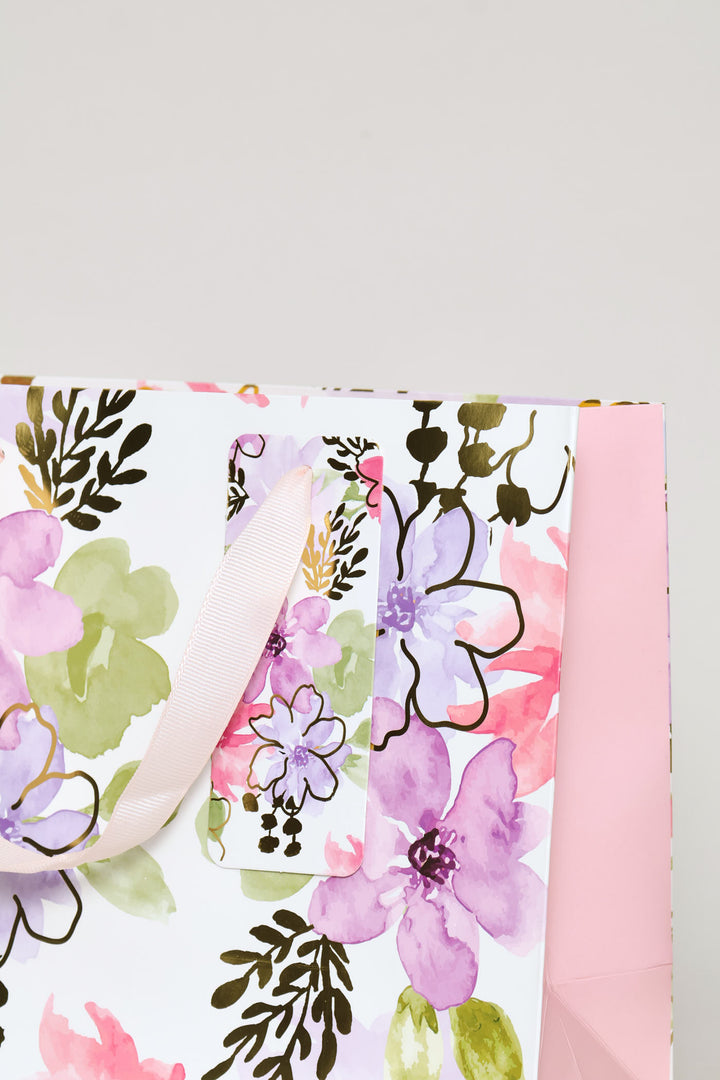 Pastel Floral Watercolour Gift Bag - Purple