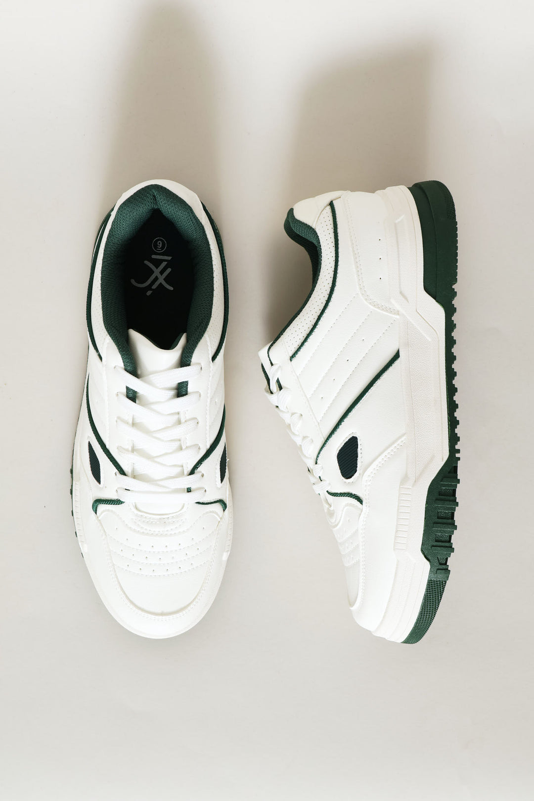 Multi Panel Fashion Sneaker With Chunky Sole - White/Green