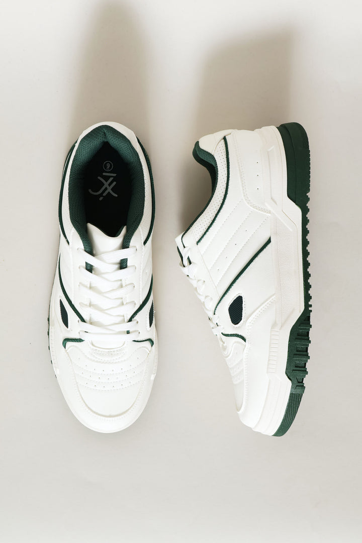 Multi Panel Fashion Sneaker With Chunky Sole - White/Green