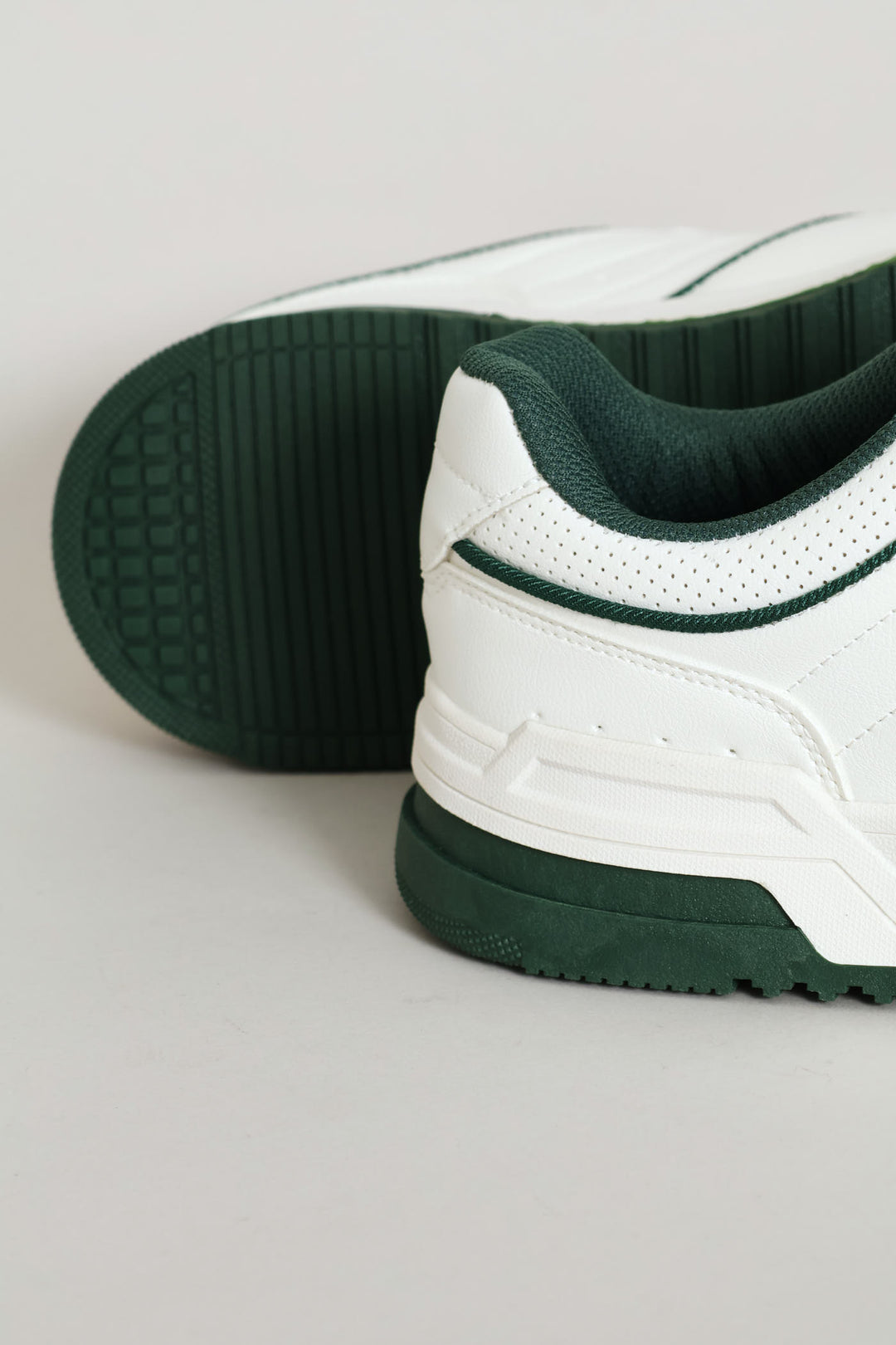 Multi Panel Fashion Sneaker With Chunky Sole - White/Green
