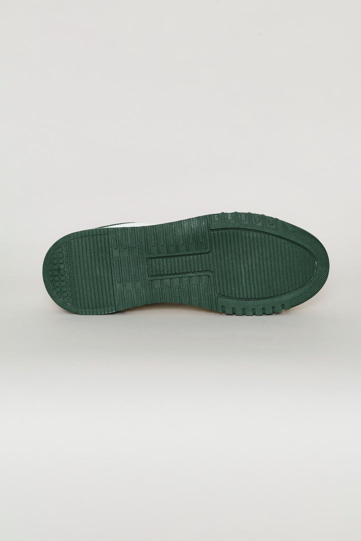 Multi Panel Fashion Sneaker With Chunky Sole - White/Green