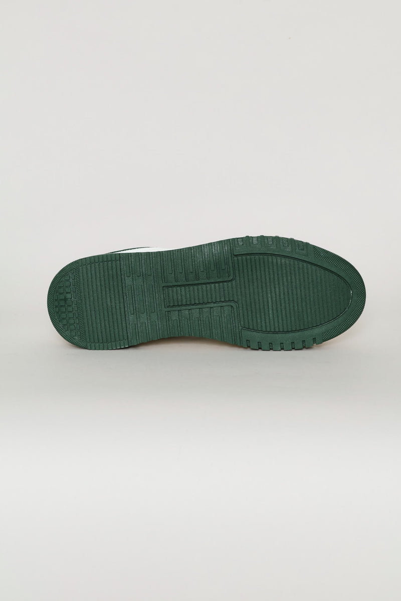 Multi Panel Fashion Sneaker With Chunky Sole - White/Green