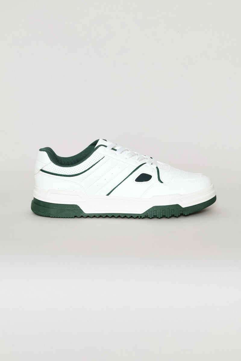 Multi Panel Fashion Sneaker With Chunky Sole - White/Green