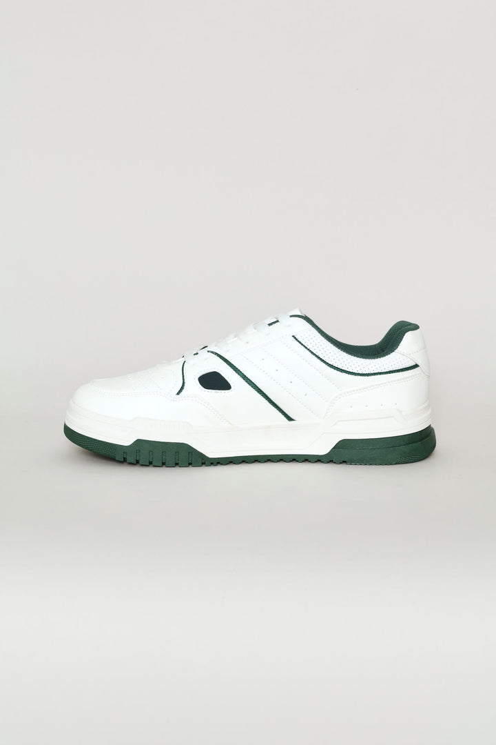 Multi Panel Fashion Sneaker With Chunky Sole - White/Green