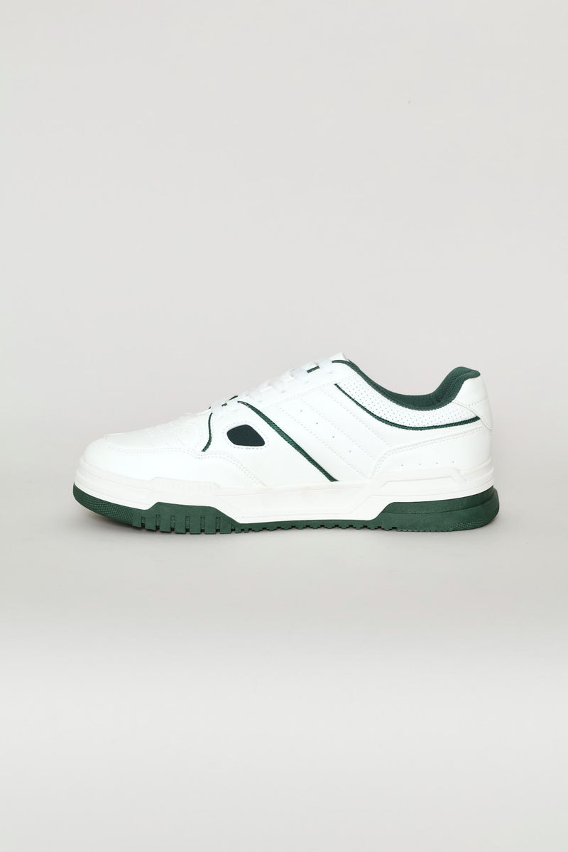 Multi Panel Fashion Sneaker With Chunky Sole - White/Green