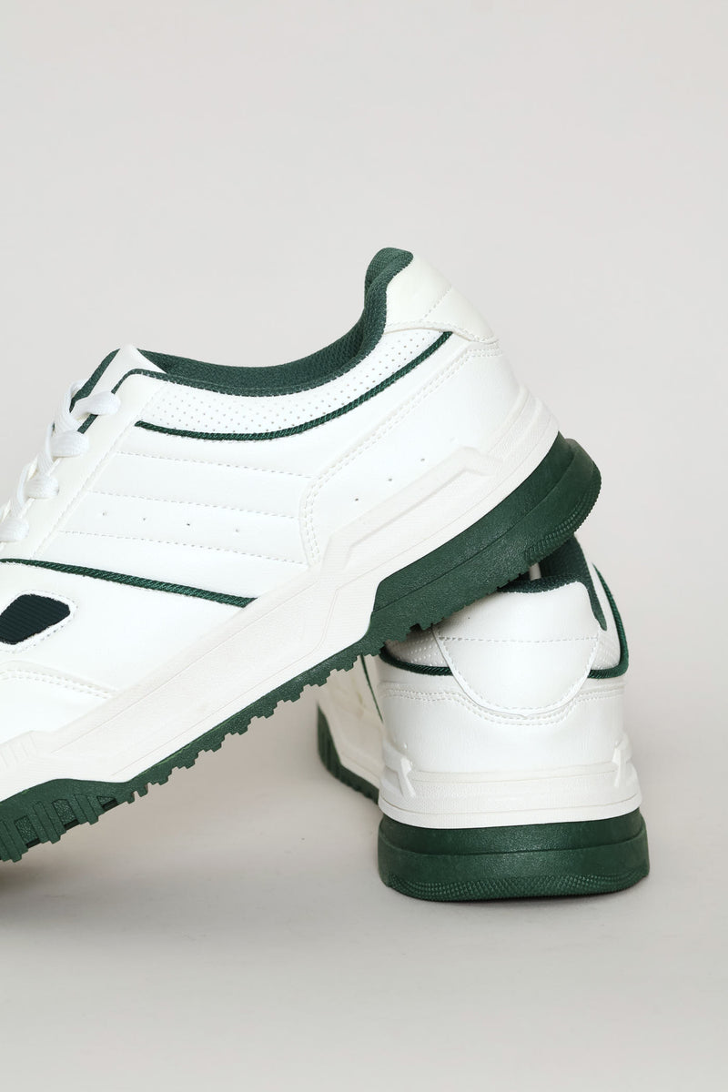 Multi Panel Fashion Sneaker With Chunky Sole - White/Green