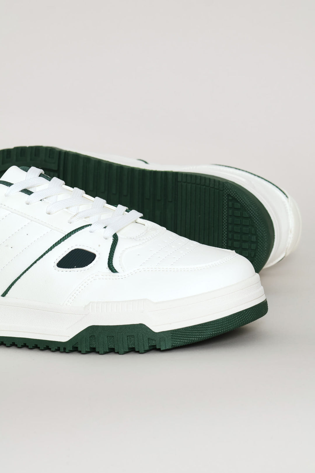 Multi Panel Fashion Sneaker With Chunky Sole - White/Green