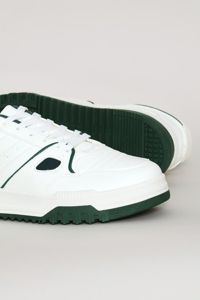 Multi Panel Fashion Sneaker With Chunky Sole - White/Green