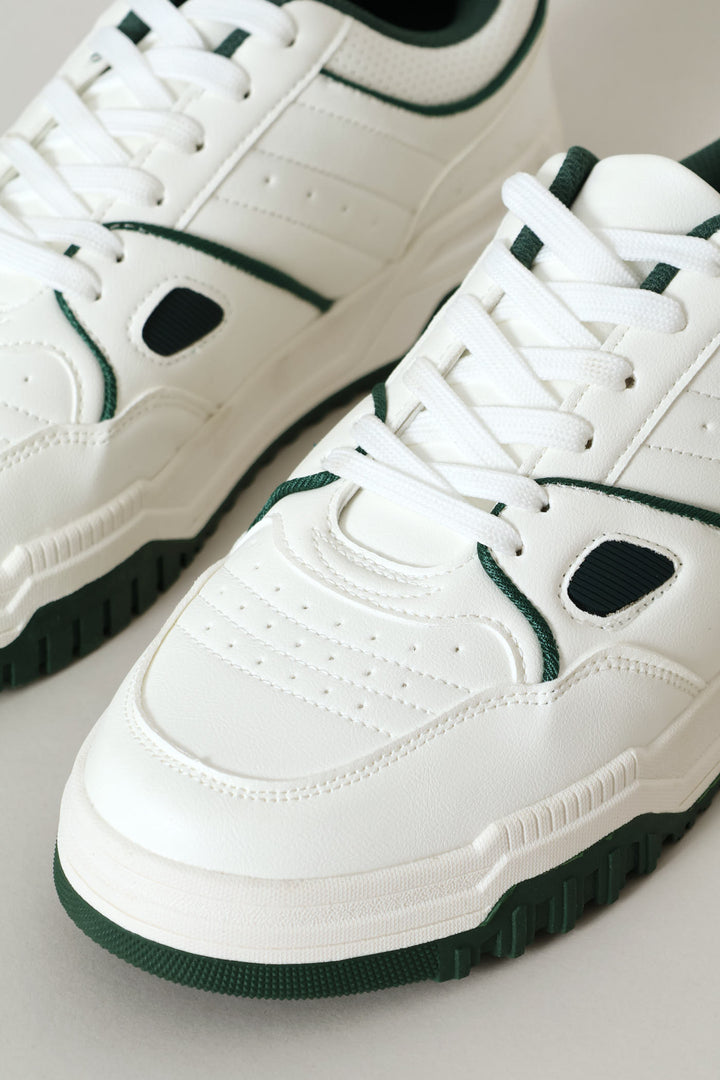 Multi Panel Fashion Sneaker With Chunky Sole - White/Green