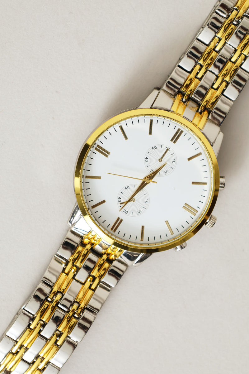 Multi Metal Three Inset Dial Watch - Gold/Silver