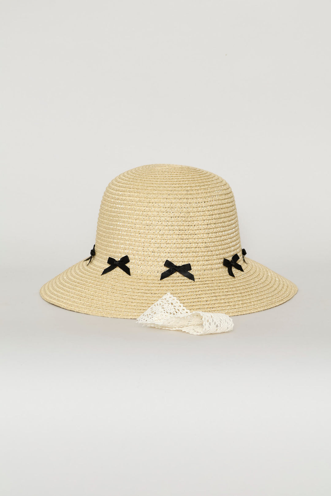 Girls 3D Bows Straw Hat - Nude